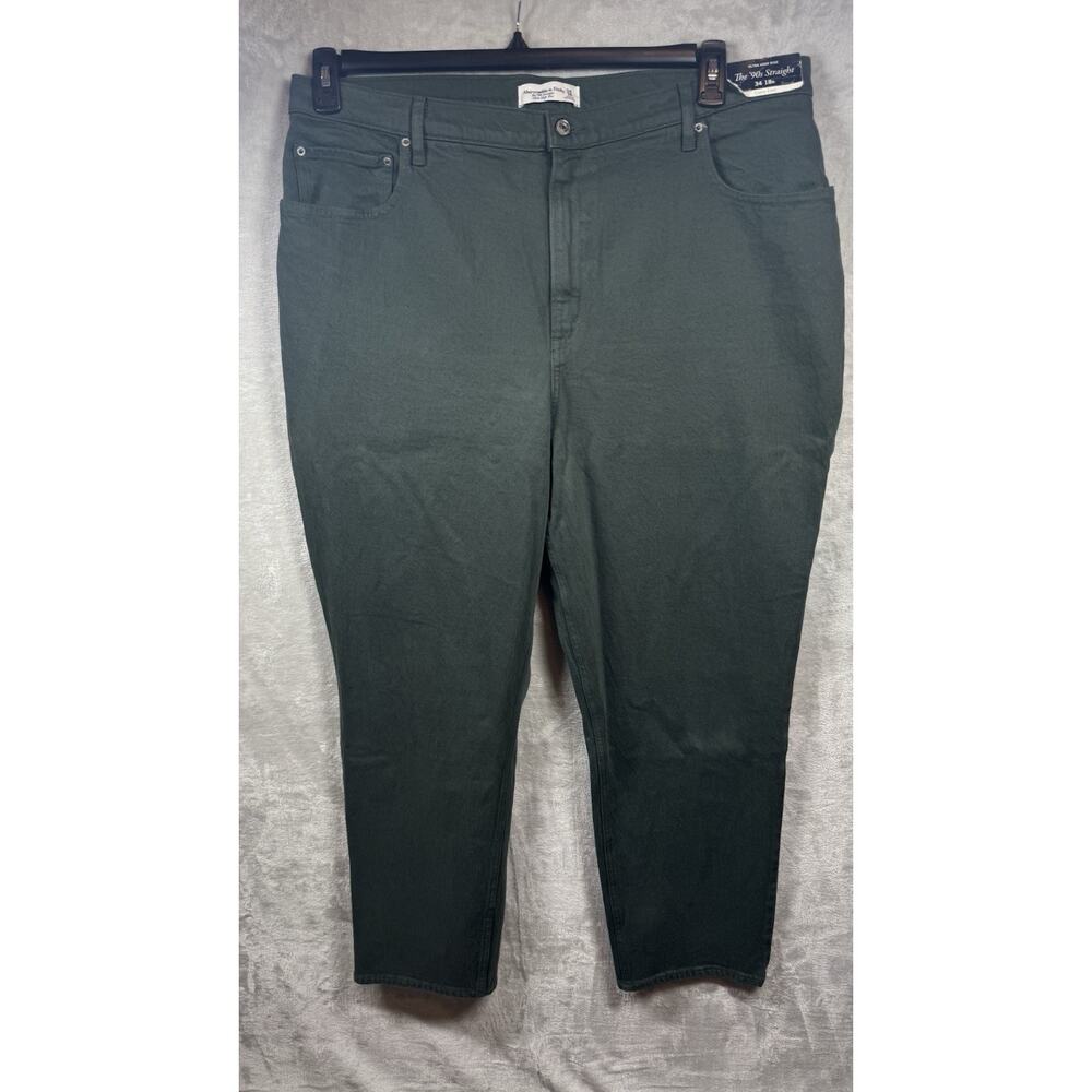 Abercrombie NEW Women Jean 34/18R Curve Love Ultra High Rise 90s Straight Green